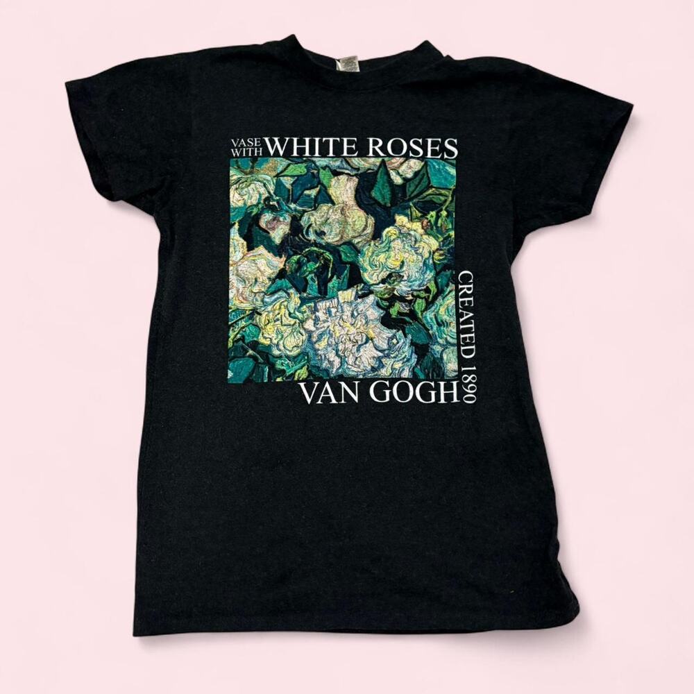 Van Gogh Size S White Roses Graphic Tee Art Artsy